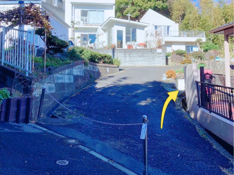 チェーンがかかった道の脇